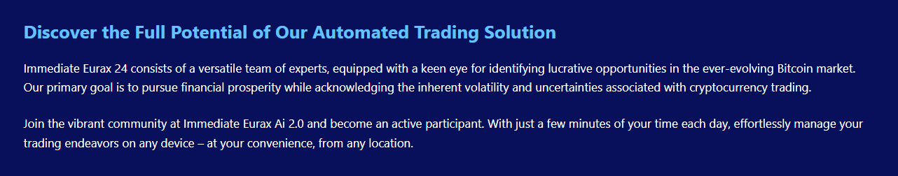 Soluzione di trading automatizzato Immediate Eurax Ai