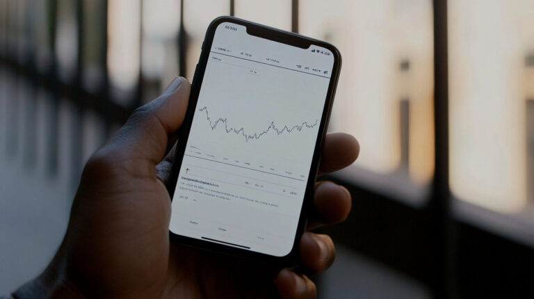 Instant 700X Cormax (V2): smartphone affichant un graphique des cours tenu en main